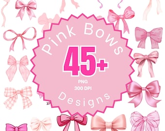Pink Bow Clipart Bundle | Coquette Ribbon PNG, Watercolor Bows (Digital Download)