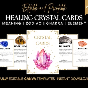 Editable And Printable Crystal Meaning Cards, Crystal Oracle Card Decks, Crystal Information Card, Gemstone Healing Guide, Instant Download