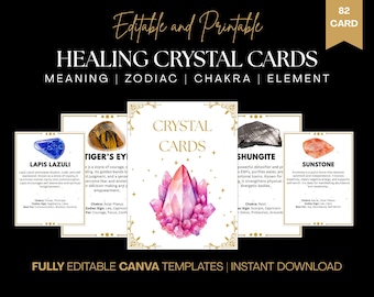 Editable Crystal Meaning Cards, Chakra Zodiac Guide (Digital Download)