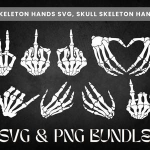 Skelet handen SVG & PNG-bundel | Ontwerp Halloween-rotshand en middelvinger, spookachtige Cricut-bestanden, sublimatieafbeeldingen voor shirts Meer