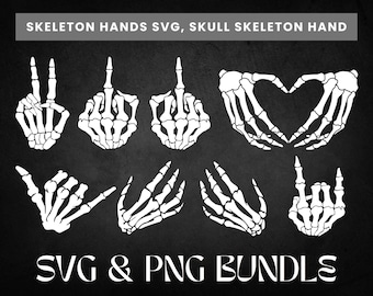 Skelet handen SVG & PNG-bundel | Ontwerp Halloween-rotshand en middelvinger, spookachtige Cricut-bestanden, sublimatieafbeeldingen voor shirts Meer