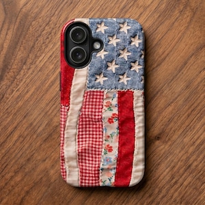 Patchwork American Flag Patriotic Quilted Phone Case, iPhone Pro Plus 17 16 14 15 13, Samsung Ultra Plus S26 S25 S24 S23 S22, Google Pixel