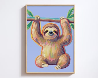 Adorable Sloth Art Print | Cute Woodland Animal Wall Art | Kids Room & Nursery Decor | Digital Download Home Decor