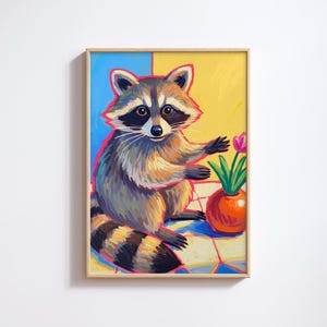 Cute Raccoon Art Print - Whimsical Animal Wall Decor, Playful Woodland Creature, DIGITAL DOWNLOAD for Kids Room & Nursery