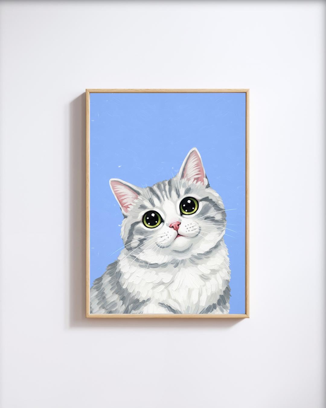 Adorable Grey Tabby Cat Art Print | Big Eyed Feline Portrait | Cute ...