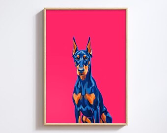 Bold Doberman Pinscher Art Print - Striking Dog Portrait, Modern Pet Wall Art, Digital Download Home Decor