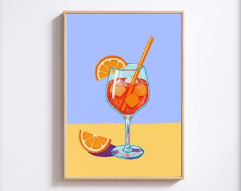 Vibrant Aperol Spritz Art Print | Orange Cocktail Wall Decor | Modern Bar Cart Art | Digital Download Kitchen & Dining
