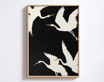 Japandi Crane Wall Art - Wabi-Sabi Digital Download, Japandi Decor, Gift for Nature lovers, Japanese Crane Wall Art