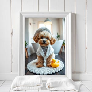 Poodle Poster I Print, Dog with Towel in Bath, Poodle in Bath, Poodle in Bathrobe, Dog Poster, Poster for the Bathroom, Gift Idea, Maltipoo