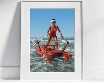 Lifeguard Nostalgic Poster – Salvataggio Beach & Maritime Wall Art Oil Painting Artprint – Italian Sea, Adriatic Coast – Bathroom Decor