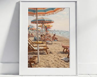 Italian Coast Beach Poster, 1960s Retro Summer Maritime Wall Art, Oil Painting Art Print Dolce Vita Wall Decor for Bathrooms & Beach Houses