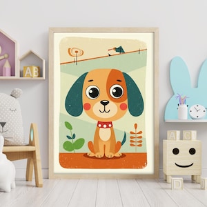 Póster de perro impreso, habitación infantil, póster infantil de perro, póster para habitación infantil, dormitorio, ilustración, gráfico, póster de perro, idea de regalo