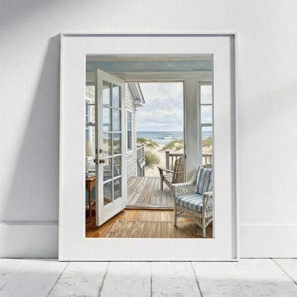 Meerblick Offene Tür Strandhaus Poster Maritimes Wandbild Hamptons Küsten Deko Ölgemälde Druck Wohnzimmer Schlafzimmer Wall Art