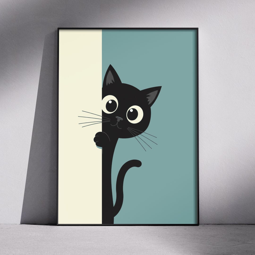 Black Cat Poster Digital Download | Curious Cat Minimalist Wall Art ...