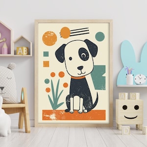 Póster de perro impreso, habitación infantil, póster infantil de perro, póster para habitación infantil, dormitorio, ilustración, gráfico, póster de perro, idea de regalo