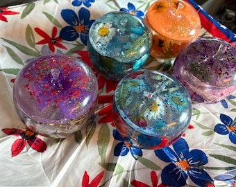 Handmade Resin Teacher's Apple with Real Dried Flowers