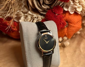 Vintage Seiko Quartz Women’s Watch – Black & Gold Minimalist Design