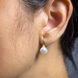 Handcrafted Baroque Pearl Earrings – 14K Gold Plated 925 Silver – Natural Freshwater Baroque Pearl Jewelry, Unique Handmade Earrings