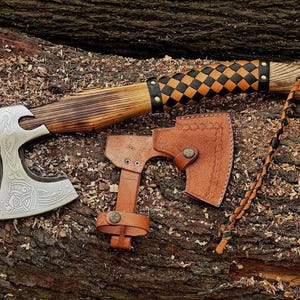 Forged Viking Axe: Carbon Steel Camping Axe with Ash Wood Handle