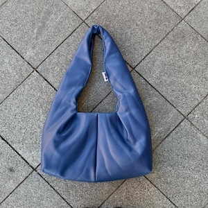 Dark blue Faux leather Handmade Shoulder Bag, Colorful Eco-leather Everyday Bag
