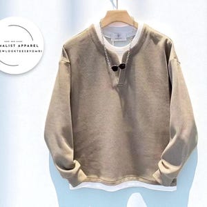 Layered Look Pullover Top | Plus Size Long Sleeve Shirt for Men | Loose Fit Fall Streetwear | Casual Daily Outfit | All-Match Style