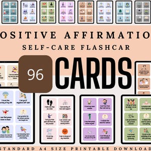 Positive Affirmation self-care flashcards, self esteem cards, affirmation cards, self love, therapy office decor, positive quote flash cards