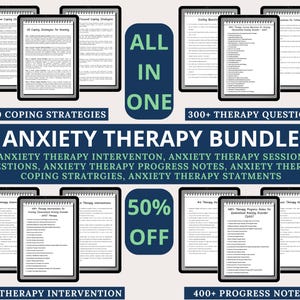 Anxiety mega bundle, psychologist resources, therapy worksheets, mental health resources tools self care cards, therapy office, cbt