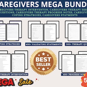Caregiver Therapy Bundle PDF | 1500+ Counseling Tools, Interventions, Progress Notes, Coping Skills, Validating Statements, Worksheets