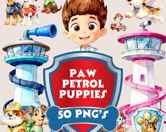 Clipart de cachorros en acuarela, perro PNG, paquete de dibujos animados PNG hecho a mano, archivo digital, archivos de clip art, descarga instantánea