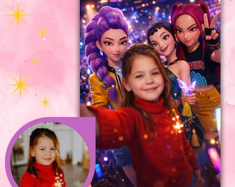 Custom Rumi KPop Portrait from Your Photo / Personalized Anime Style Girl Poster / KPop Demon Hunters / Hunters Gift for Kids