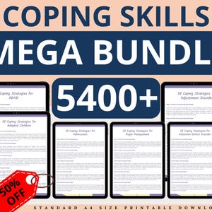 Coping Skills MEGA BUNDLE: Therapy Worksheets & Templates (PDF Download A4 Size)