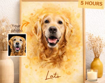 Personalized Digital Pet Portraits from photo, Custom Dog and Cat painting gift memorial decorative wall art.