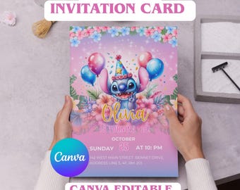 Stitch Birthday Invitation Template: Editable Canva Party Invite (5x7 inches) (Digital Download)