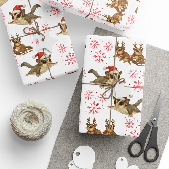Sugar Glider Christmas Wrapping Paper • Cute Animal Gift Wrap • Unique Gift Wrap for Animal Lovers • Custom Holiday Wrapping Paper Roll
