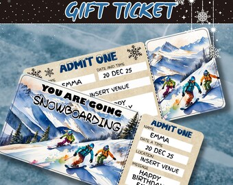 Snowboarding Trip Ticket | Editable Winter Vacation Gift (Digital Download)