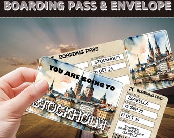Stockholm Surprise Trip Ticket | Editable Boarding Pass Gift (Digital Download)