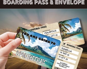 Mauritius Trip Surprise Gift Ticket | Customizable Boarding Pass | Personalized Travel Voucher | Tropical Vacation Reveal |Birthday Getaway