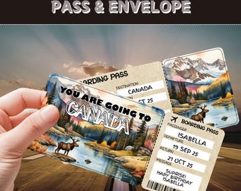 Surprise Canada Trip Ticket | Editable Boarding Pass Gift (Digital Download)