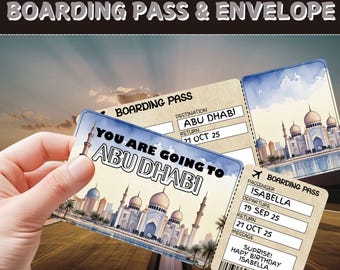 Abu Dhabi Surprise Trip Ticket | Editable Boarding Pass Gift (Digital Download)
