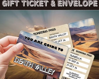 Editable Death Valley Boarding Pass Printable | Surprise Trip Gift Ticket & Envelope | National Park Travel Reveal | Instant Download