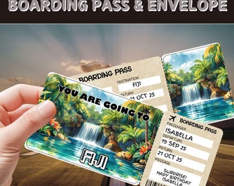 Fiji Trip Reveal Ticket | Editable Boarding Pass | Customizable Travel Voucher | Printable Surprise Vacation Gift | Digital Download