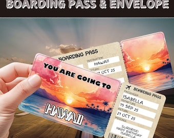 Hawaii Surprise Trip Ticket | Editable Boarding Pass | Printable Vacation Reveal | Custom Travel Voucher | Digital Download