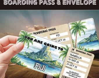 Fiji Surprise Trip Ticket | Editable Boarding Pass Template | Custom Travel Voucher | Vacation Reveal Gift | Printable Digital Download