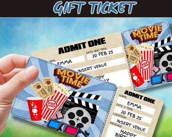 Movie Night Surprise Ticket | Editable Cinema Voucher | Personalized Film Pass | Fun Experience Gift | Birthday & Date Night Gift Card