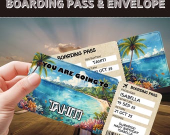Surprise Tahiti Trip Ticket | Editable Boarding Pass (Digital Download)