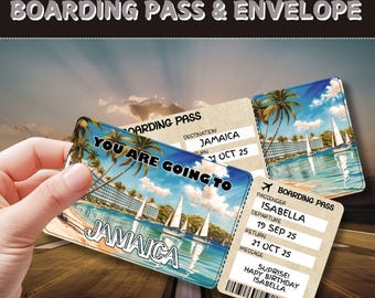 Jamaica Vacation Surprise Gift Ticket | Customizable Boarding Pass | Personalized Travel Voucher | Tropical Getaway Reveal | Birthday Gift