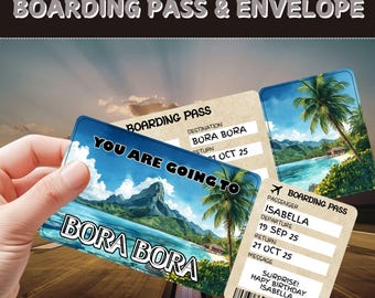 Surprise Bora Bora Trip Ticket – Editable Boarding Pass (Digital Download)