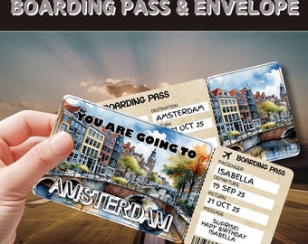 Amsterdam Surprise Trip Ticket | Editable Boarding Pass (Digital Download)