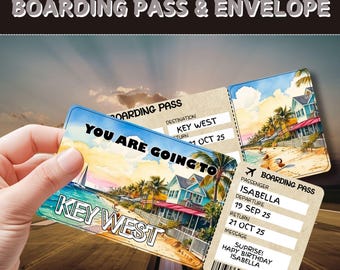 Key West Trip Boarding Pass | Surprise Vacation Reveal (Digital Download)
