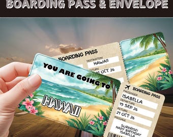 Hawaii Trip Reveal Boarding Pass | Customizable Travel Gift | Printable Vacation Ticket | Anniversary or Birthday Surprise
